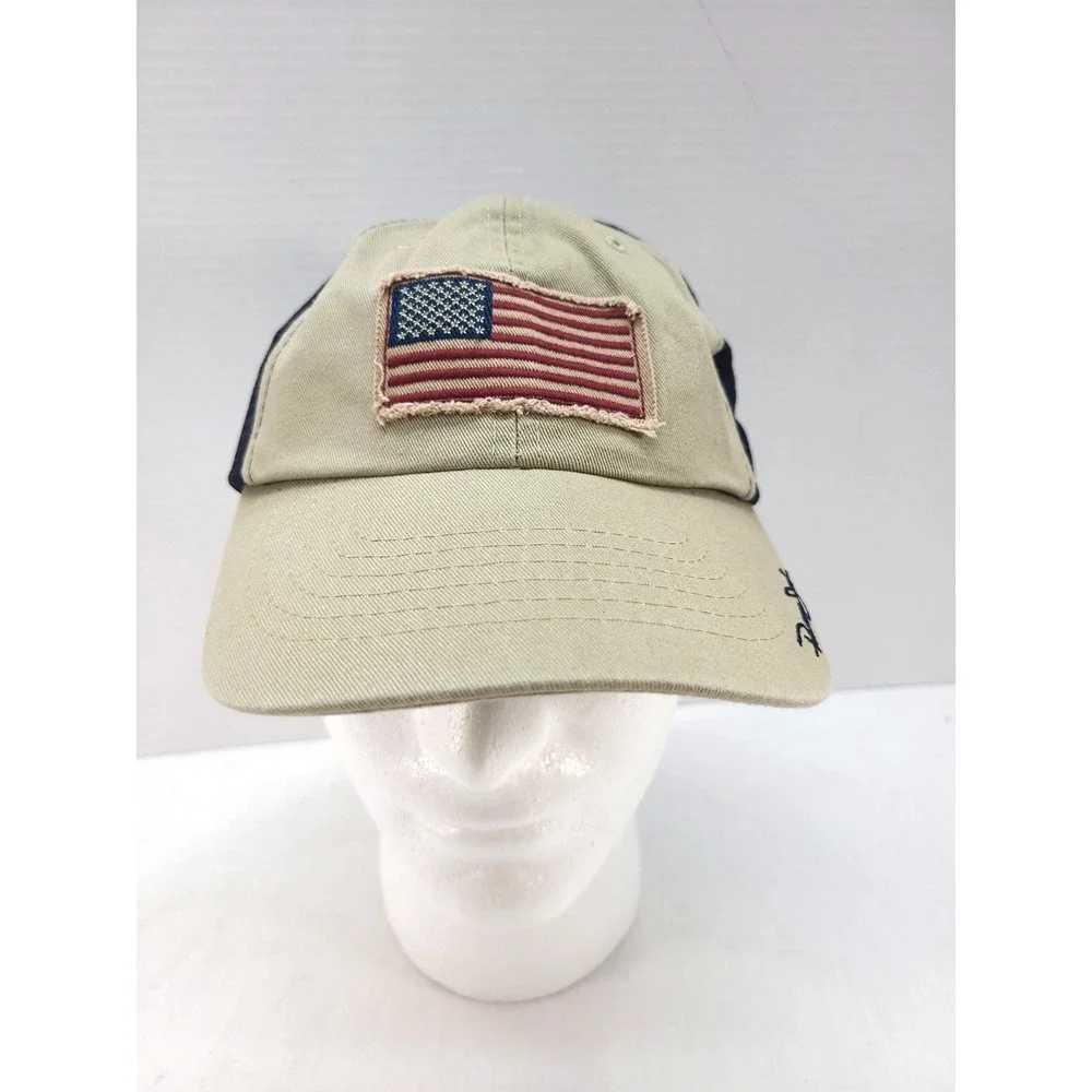 Panama Jack Slideback Baseball Cap U.S. Flag Beige Blue Mesh OS Embroidered